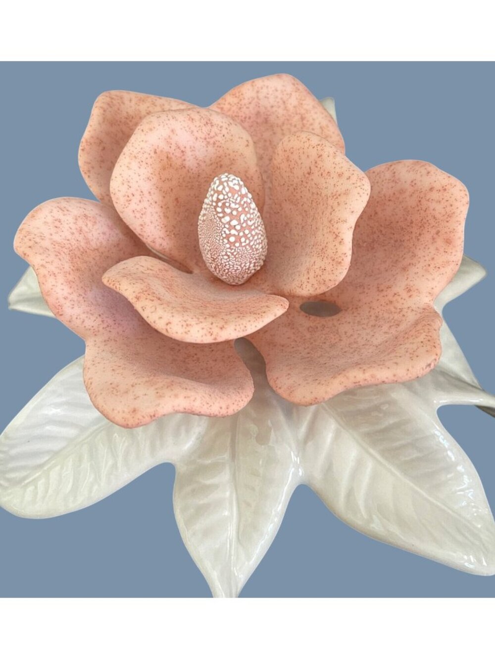 Vintage 1970s Jamar Mallory Signed B Wu Large Ceramic Magnolia Flower Sculpture